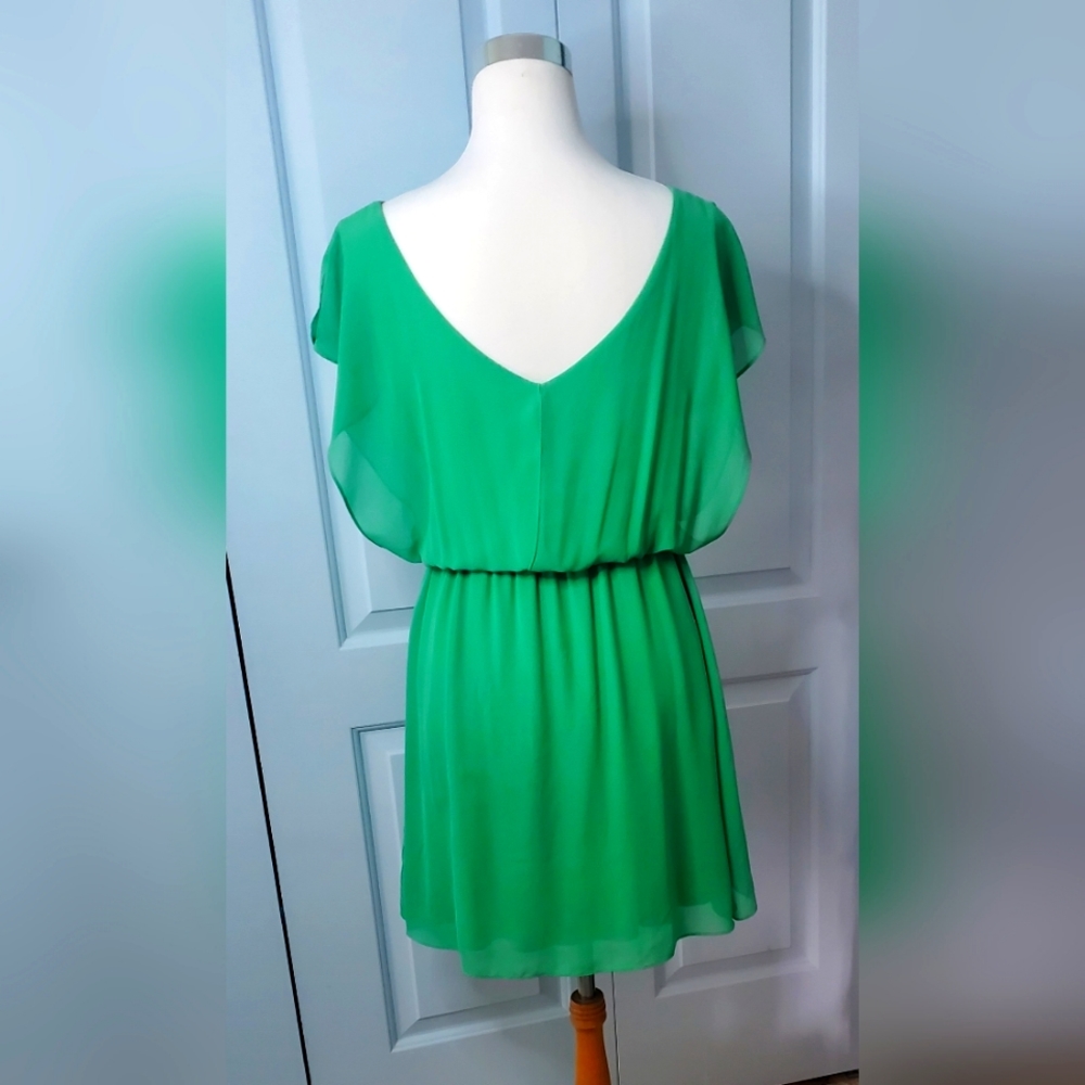 Gianni Bini Womens Adele Dress Green Flutter Sleeves Lightweight M